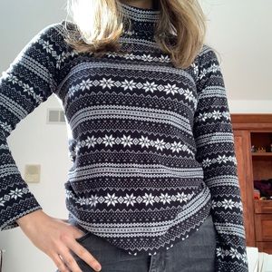 Soft Black Fair Isle turtle neck top